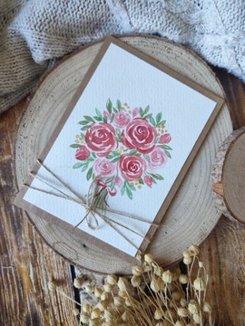 Kartka dla mamy ręcznie malowana bukiet róż
