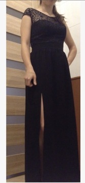 Czarna maxi długa sukienka wieczorowa elegancka XS