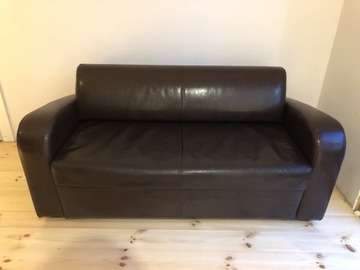 Sofa dwuosobowa, rozkładana + fotel ekoskóra, brąz