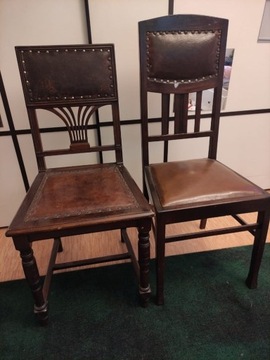  dębowe krzesła przedwojenne skórzane obicie 