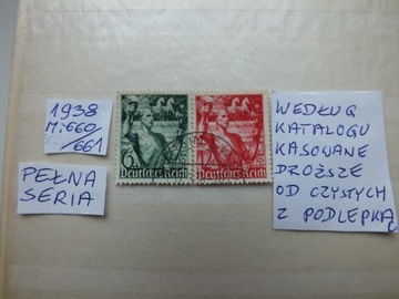 2szt. znaczki seria Mi 660 Niemcy 1938r. Rzesza