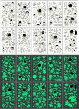 10 ARKUSZY ! Tatuaże fluorescencyjne KOSMOS