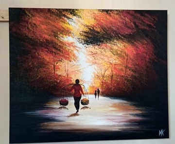 Jesienny obraz akrylowy ręcznie malowany 50x60