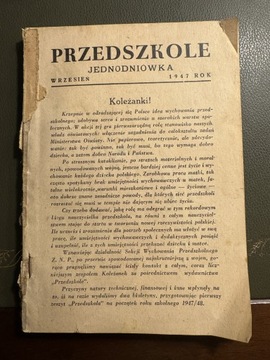 Czasopismo Przedszkole Jednodniówka wrzesień  1947