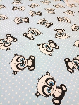 Tkanina bawełna 100% pandy panda na niebieskim tle