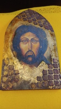 Ikona  decoupage na desce-twarz Jezusa 