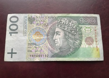 100 złotych seria YN zastępcza 1994 rok obiegowa! 