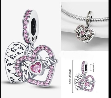 Charms srebro 925 serce mom mama nowy + gratis