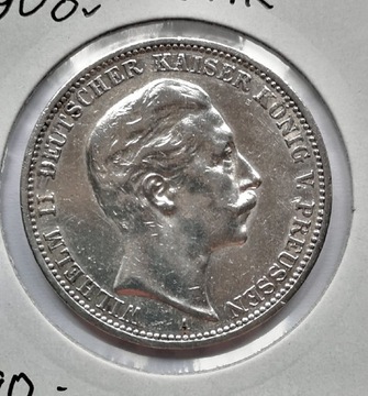 Moneta Cesarstwo Niemiec 3MK 1908r 