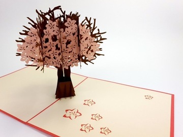 Kartki 3D pop up Piękna kwitnąca wiśnia jasny czer