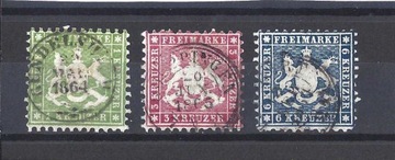 1863 WURTTEMBERG MI. 25, 26, 27 KAS.