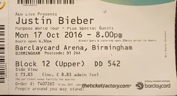 Justin Bieber bilet na koncert //nowy&pamiątkowy//