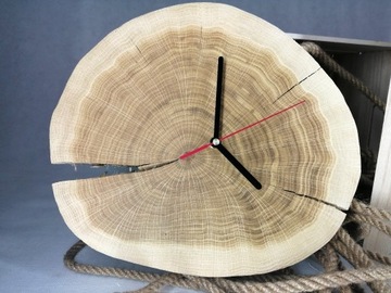 Zegar drewniany z plastra dębu, loft, 32cm!