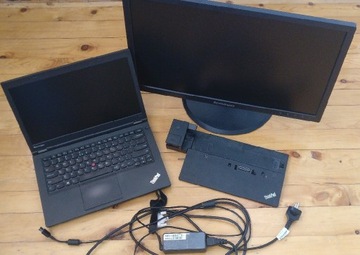 Laptop Lenovo t440p, monitor Lenovo, stacja dokuj
