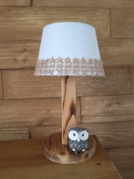 Lampka lampa nocna drewniana styl boho handmade