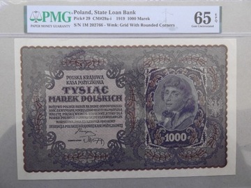 1000 marek 1919  I Serja M  PMG65  EPQ  