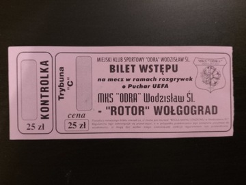 Bilet Odra Wodzisław - Rotor Wołgograd 1997-98