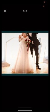 Piękna suknia ślubna, delikatny brokatowy tiul