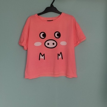 T-shirt crop top, Bershka rozmiar S różowy.