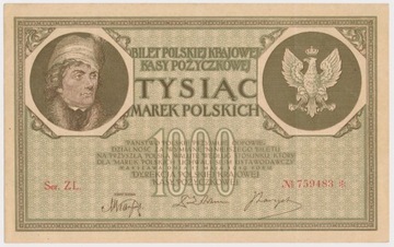 1000 Marek Polskich 1919 - Ser. ZL. Nr 759483 *