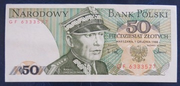 Banknot 50 zł seria GF 1988 EF