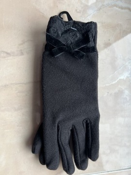 Rękawiczki damskie czarne z kokardką 