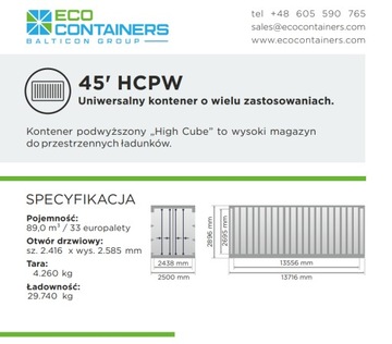 Największy kontener 45 HCPW 33 europalety