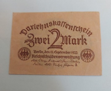 2 Marki 1922 rok (Darlehenskassenschein)