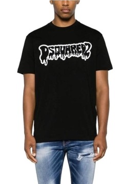 Dsquared2 czarny T-shirt z Logo Graffiti rozmiar L