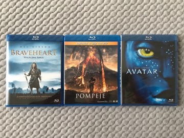 "Braveheart", "Pompeje", "Avatar" - 3 Blu-ray  