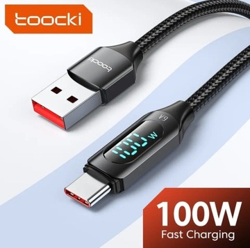 Kabel USB TYP-C TOOCKI 100W z MIERNIKIEM 1M 