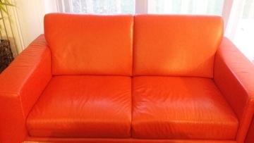 Sofa z pojemnikiem skóra naturalna czerwona 
