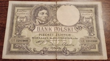 500 ZŁOTYCH Kościuszko 1919 r. SERIA SA 1281909