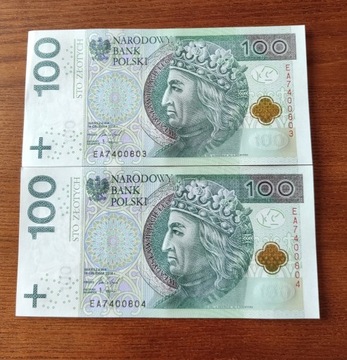 Banknoty o nominale 100 zł kolejne numery seryjne