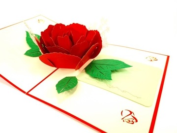 Kartka 3D Kwiaty Piękna czerwona róża + liścik