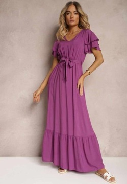 Sukienka damska długa maxi fioletowa 100% bawełna M 38