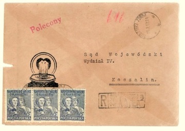 Koperta z 1952r- Duszniki Zdrój. 3 znaczki nr542  