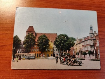 Pocztówka Stare auta Autobus Puck Rynek