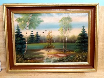 Pejzaż Leśny, Obraz Olejny na Płótnie 
