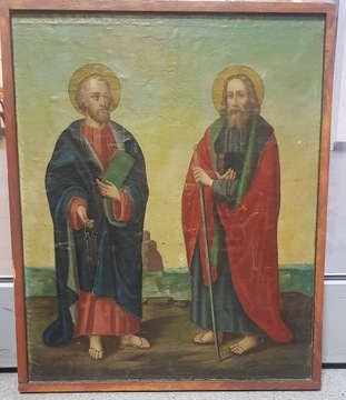 Stara ikona Święty Piotr i Paweł 19 wiek antyk