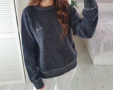 TDK ciemnoszary melanżowy sweter wełniany M 38