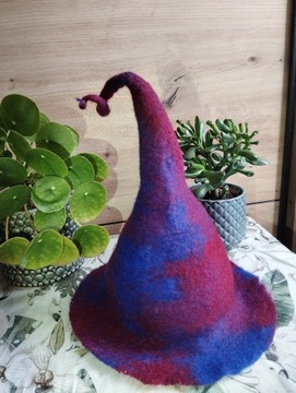 Czapka do sauny, czapka czarodzieja, ręcznie robiona, 100% wełna merino 