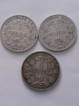 1 niemiecka marka 3szt,1914,1904,1886