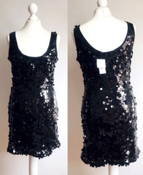 F&F sukienka ołówkowa czarna cekinowa 38 M