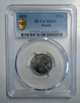 Wolne MIasto Gdańsk - 1/2 guldena 1932 - PCGS MS63