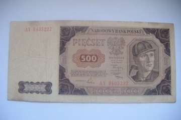 Polska Banknot PRL 500 zł.1948 r. seria AY