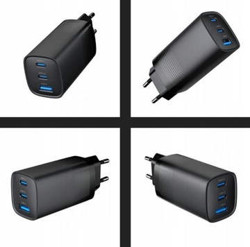 SZYBKA AUTOMATYCZNA ŁADOWARKA GaN 65W 2x USB-C POWER DELIVERY USB-A