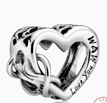 Nowy srebrny charms 925 do bransoletki Mama I love