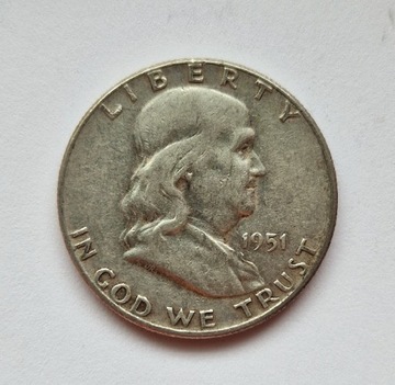 USA, Franklin Half Dollar - 50 centów, 1951 Ag 900