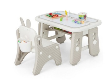 stół i krzesło dla małych dzieci z naziemną półką Grey